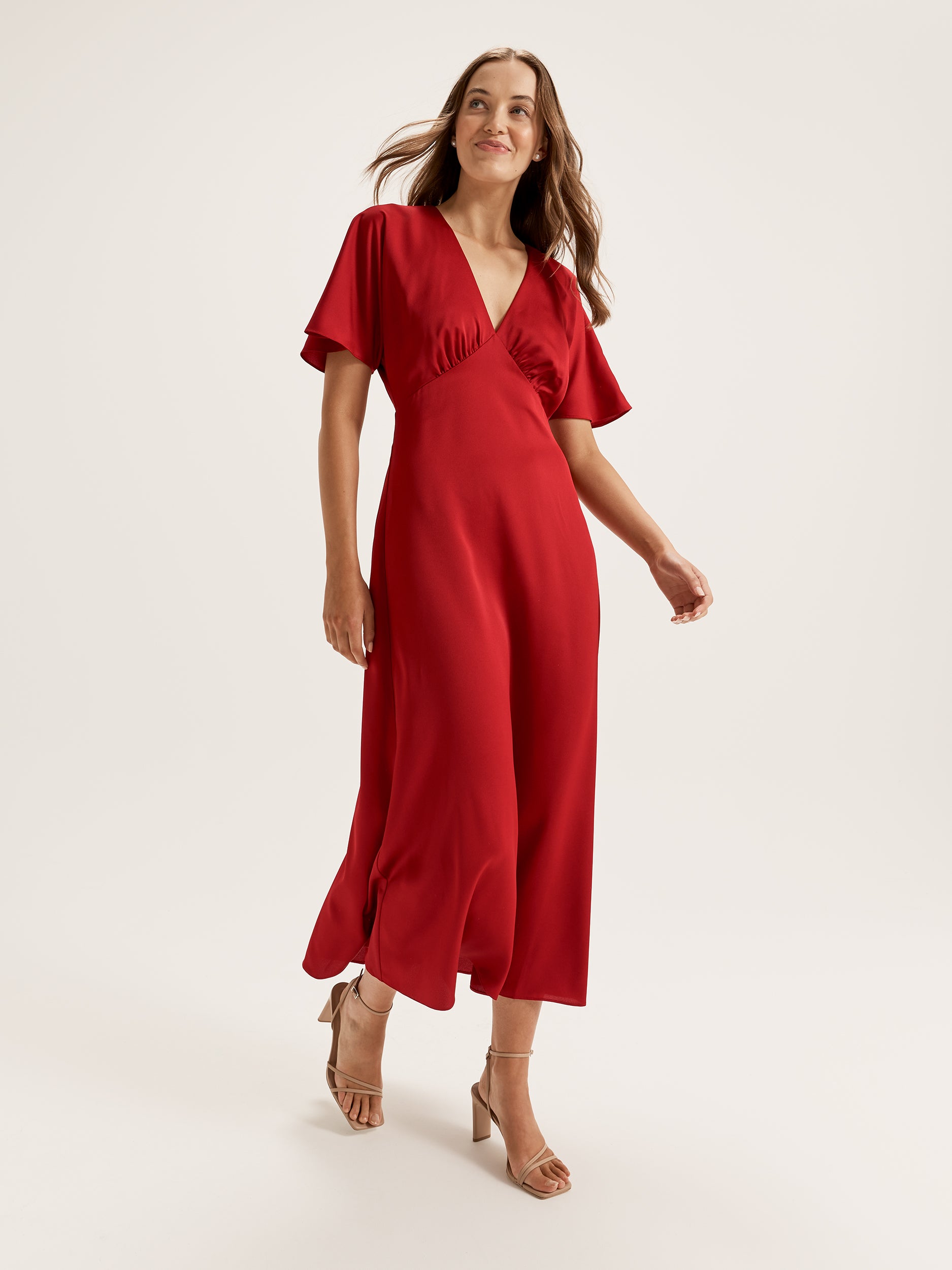 Montreal Satin Short Sleeve V-neck Maxi Dress in Ruby Red Review Australia Montreal Satin Short Sleeve V-neck Maxi Dress in Ruby Red Review Australia