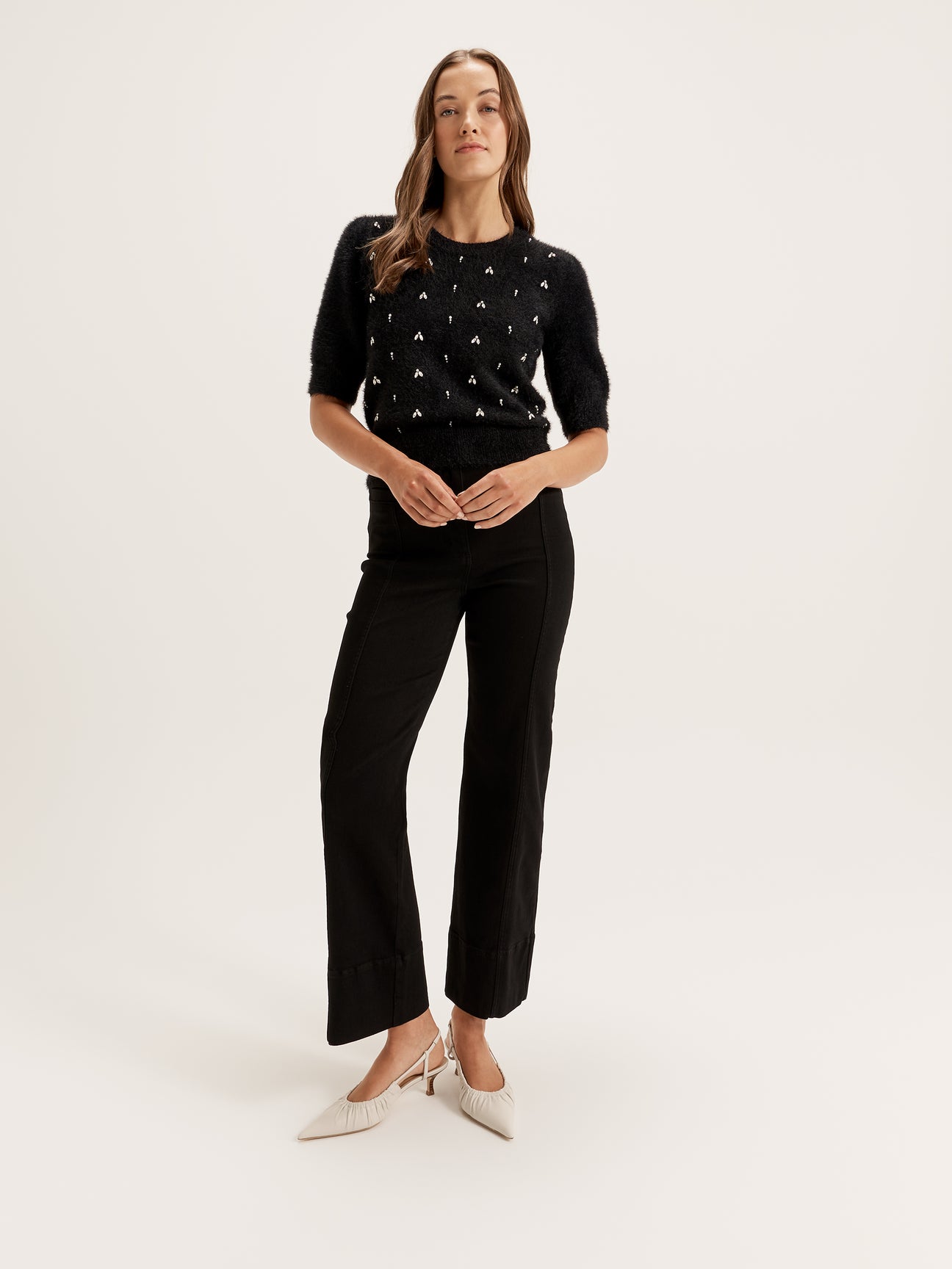 Women's Short Sleeve Knit Top with Jewel Embellishments from Review Australia