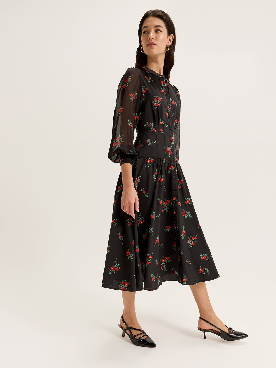 Women's 3/4 Sleeve Length Midi Dress with Floral Print from Review Australia