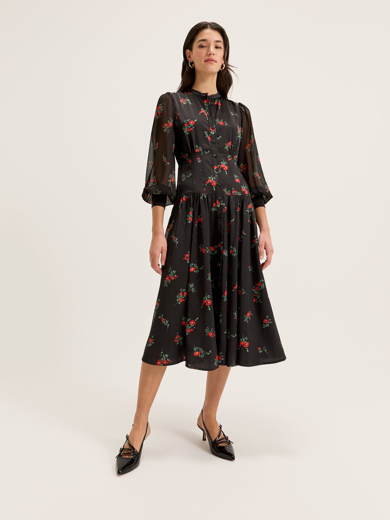 Women's 3/4 Sleeve Length Midi Dress with Floral Print from Review Australia