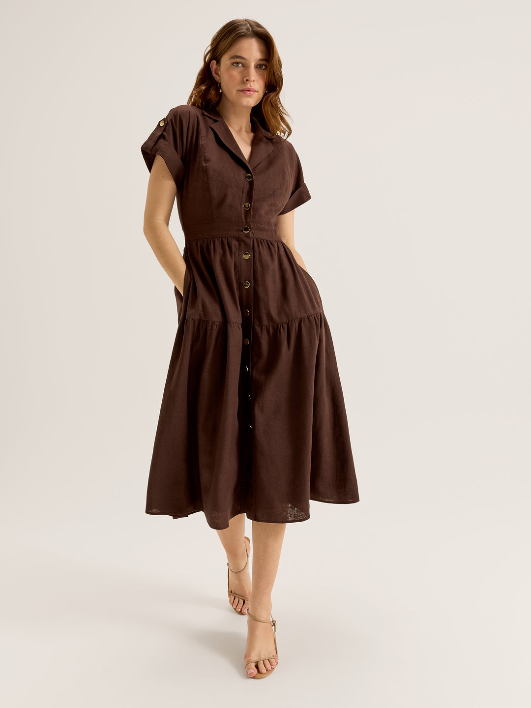 Women's Vintage Inspired Short Sleeve Collared Midi Dress