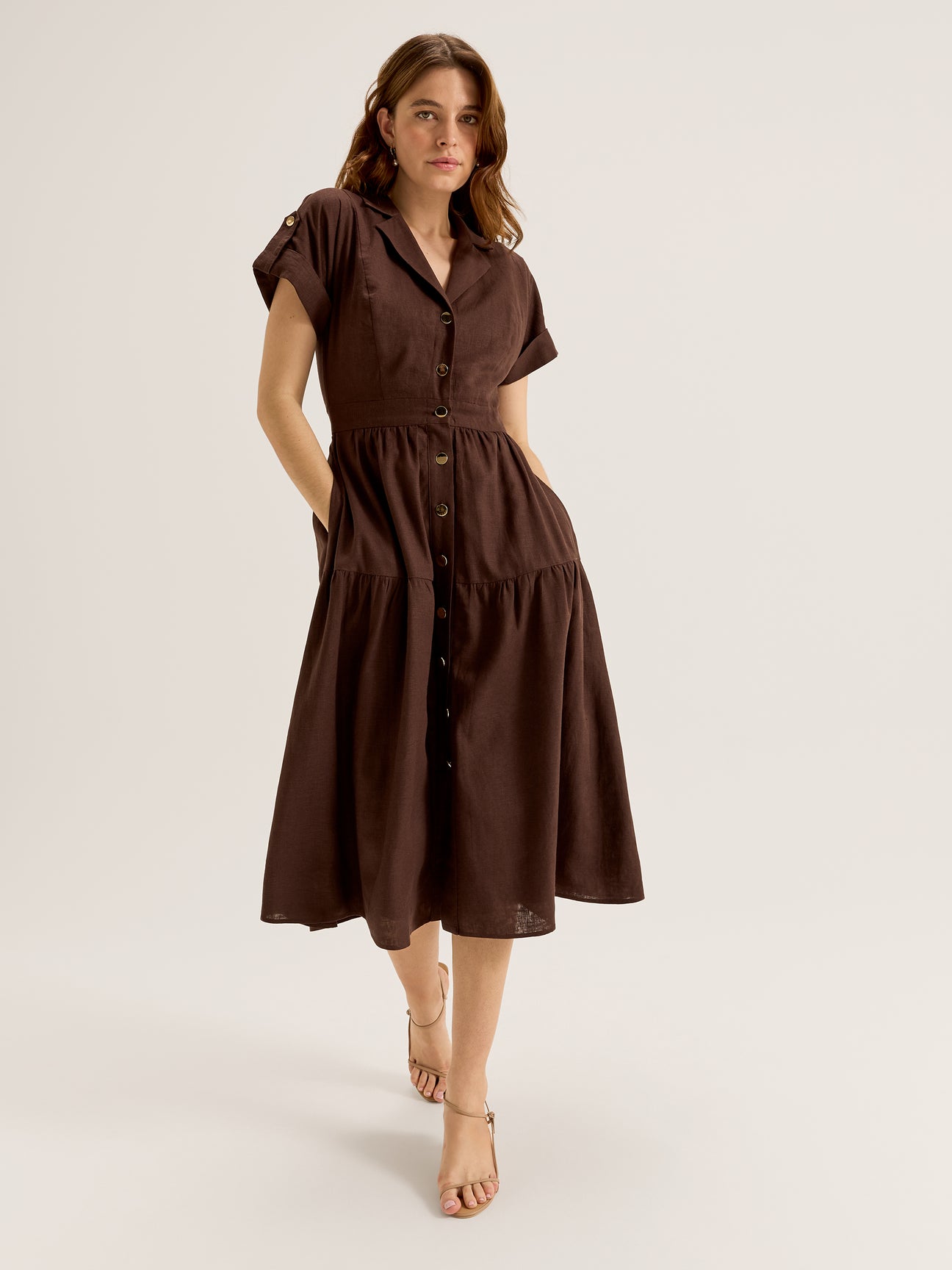 Women's Vintage Inspired Short Sleeve Collared Midi Dress