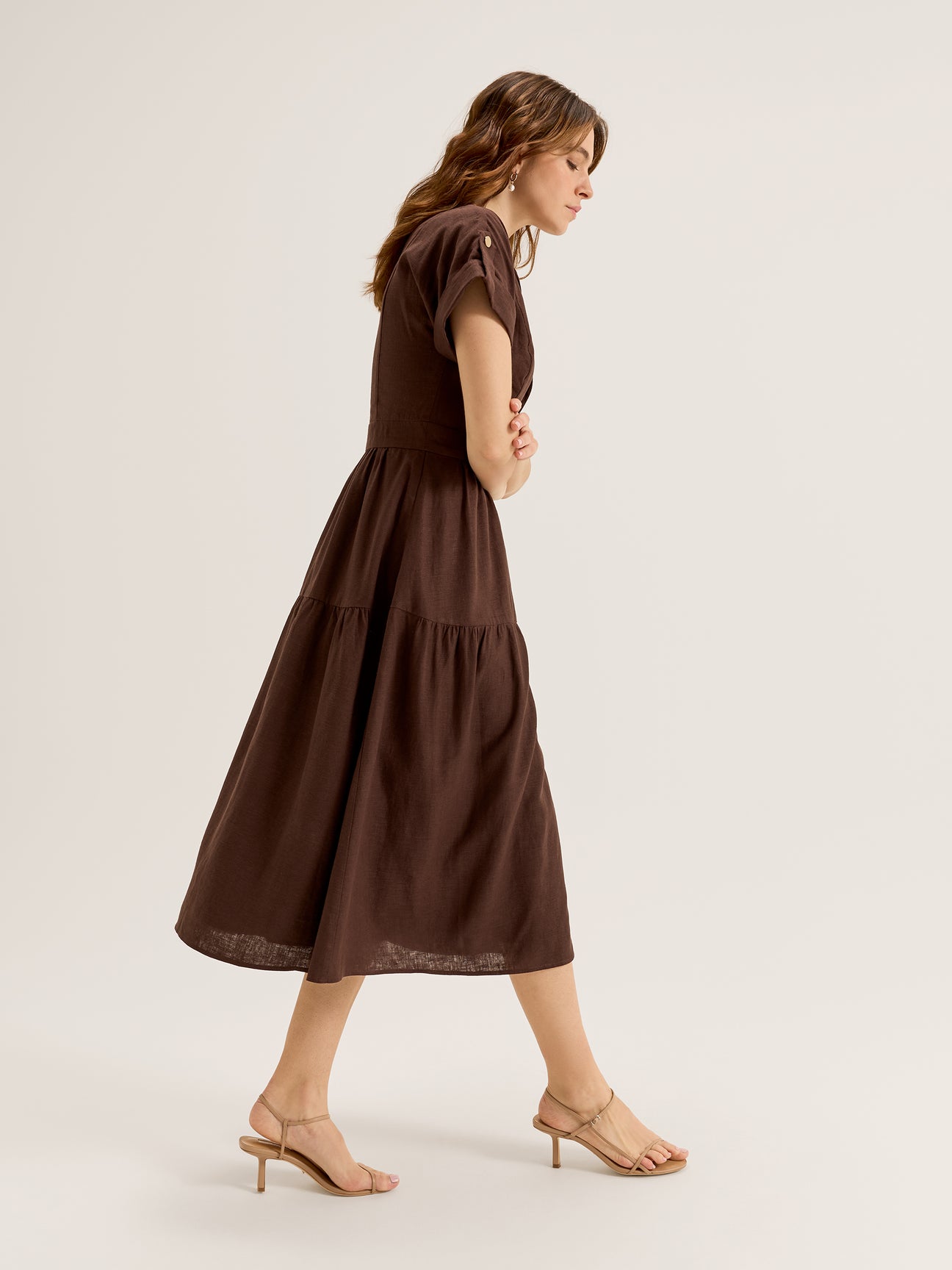 Women's Vintage Inspired Short Sleeve Collared Midi Dress