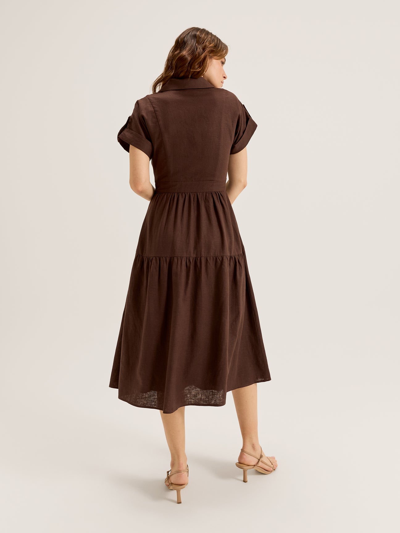 Women's Vintage Inspired Short Sleeve Collared Midi Dress