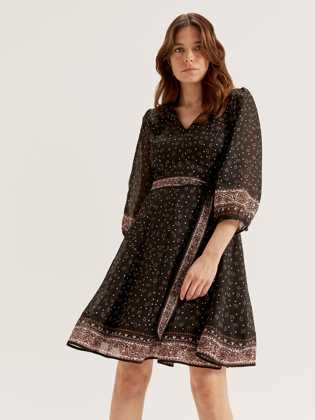 Women's Long Sleeve Mini Dress in Paisley Print