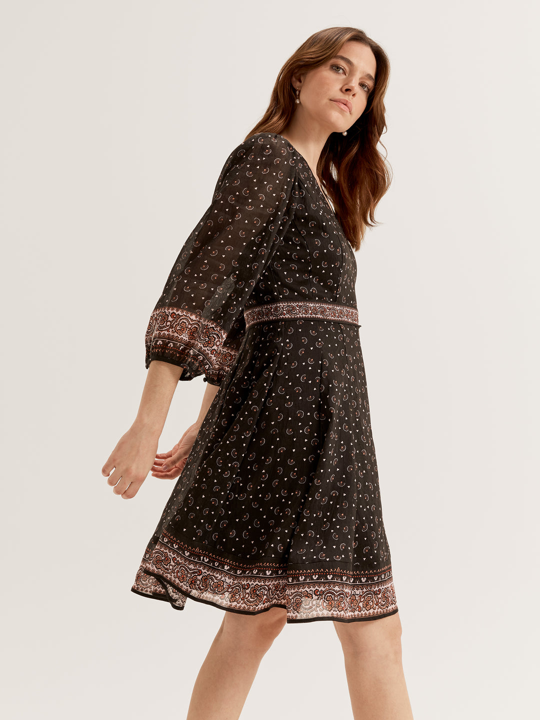 Women's Long Sleeve Mini Dress in Paisley Print