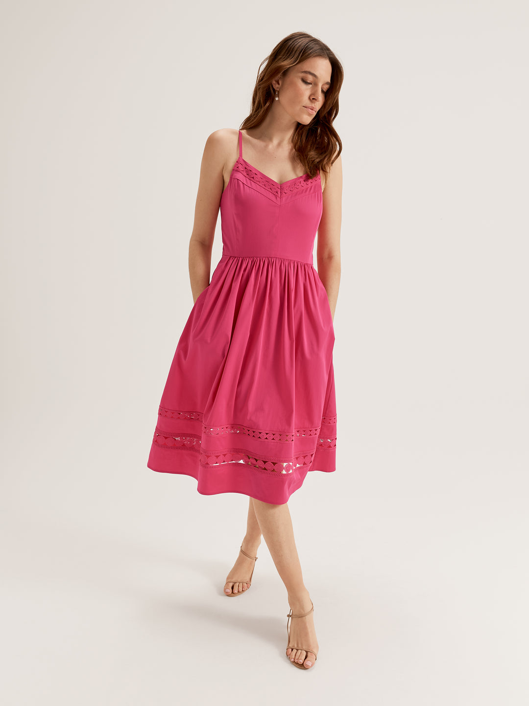 Women's Sleeveless Knee Length Dress in Pink