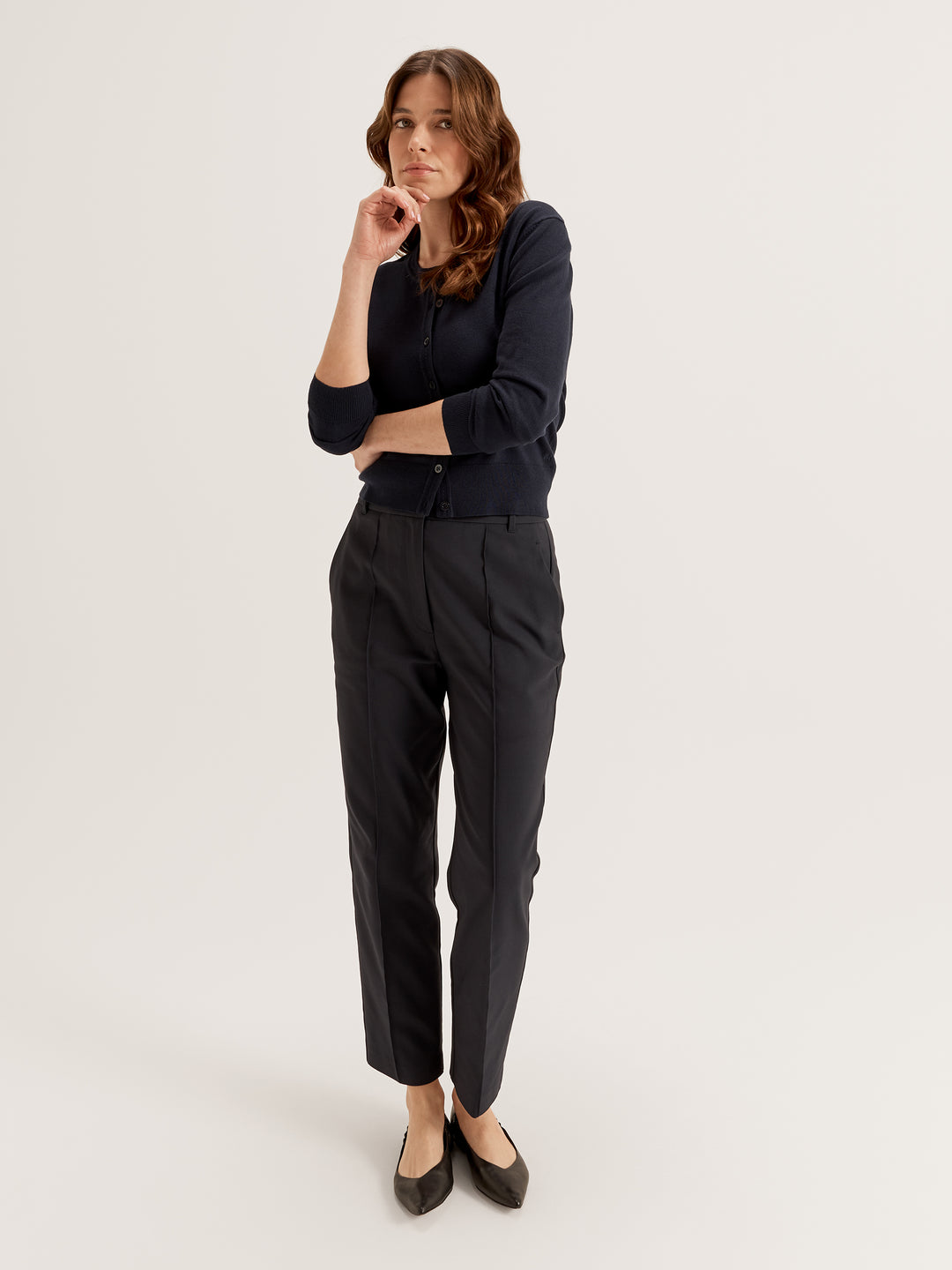Women's Crew Neck Long Sleeve Knit Cardigan