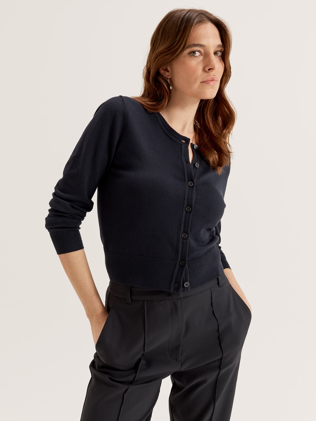 Women's Crew Neck Long Sleeve Knit Cardigan