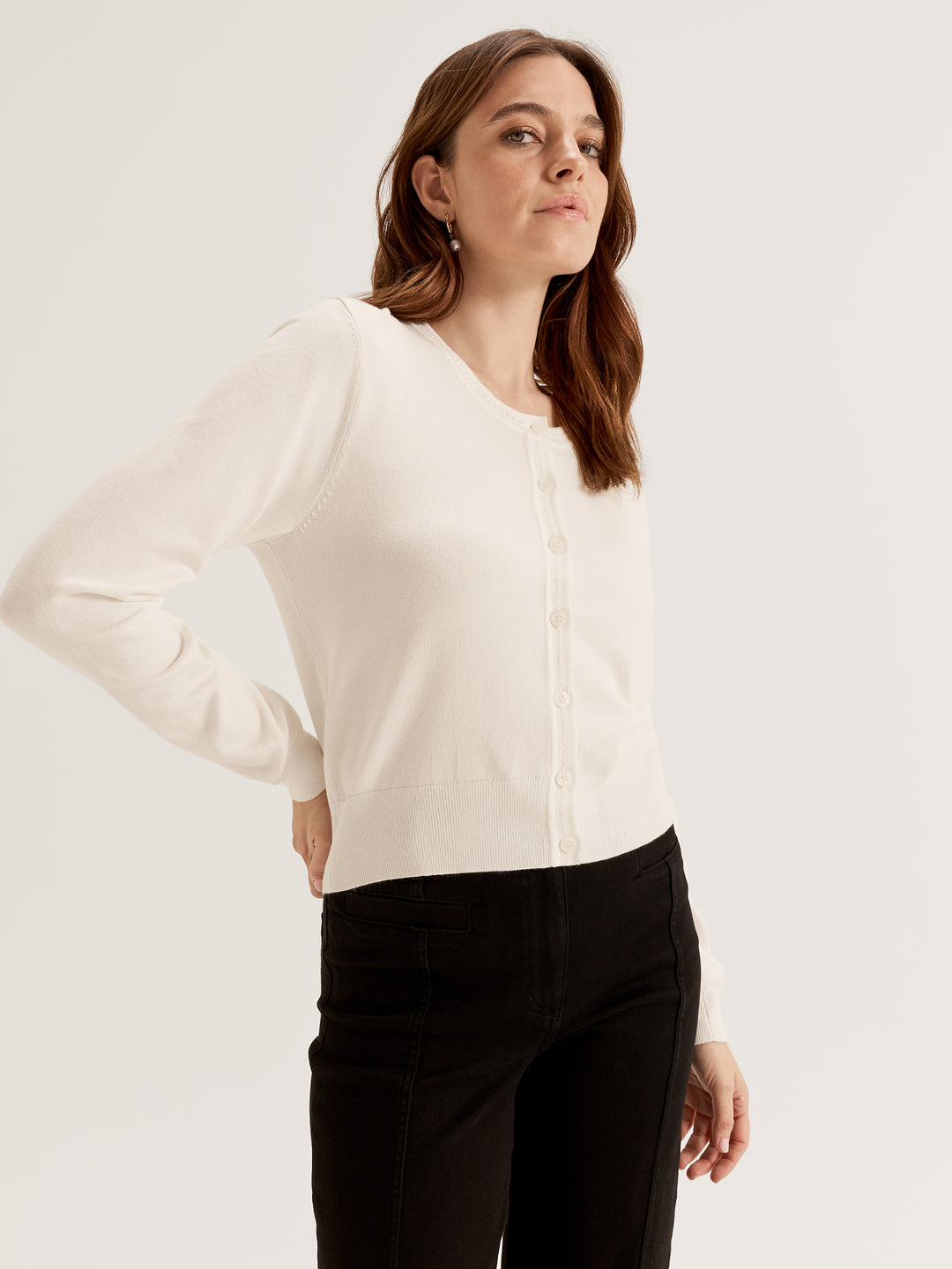 Women's Crew Neck Long Sleeve Knit Cardigan