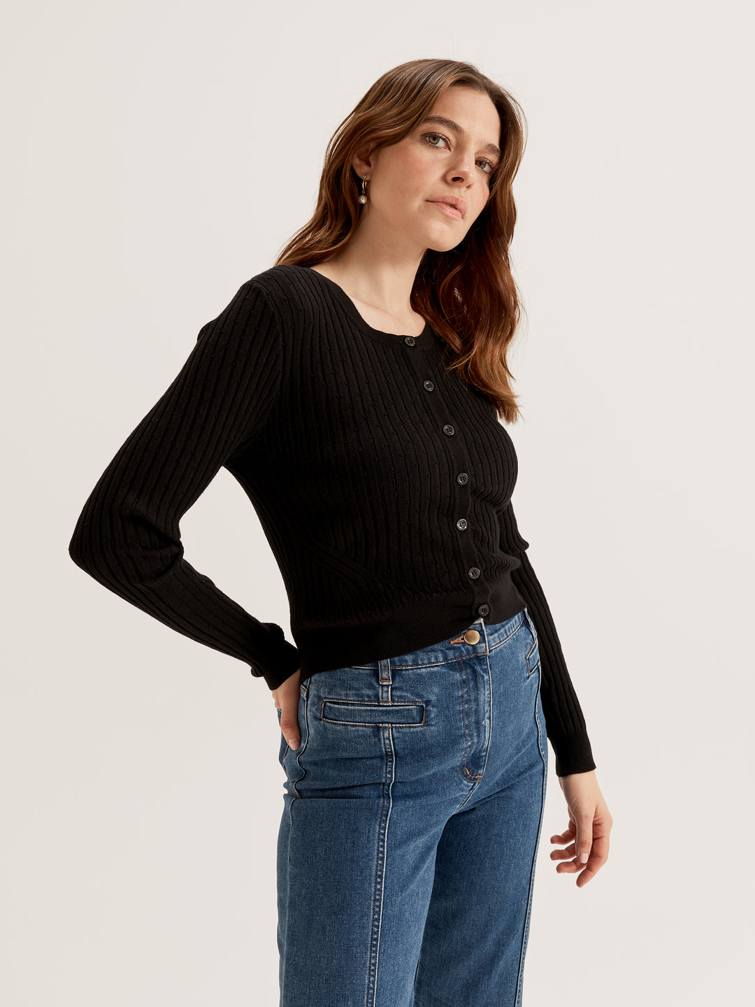 Women's Crewneck Long Sleeve Knit Cardigan 