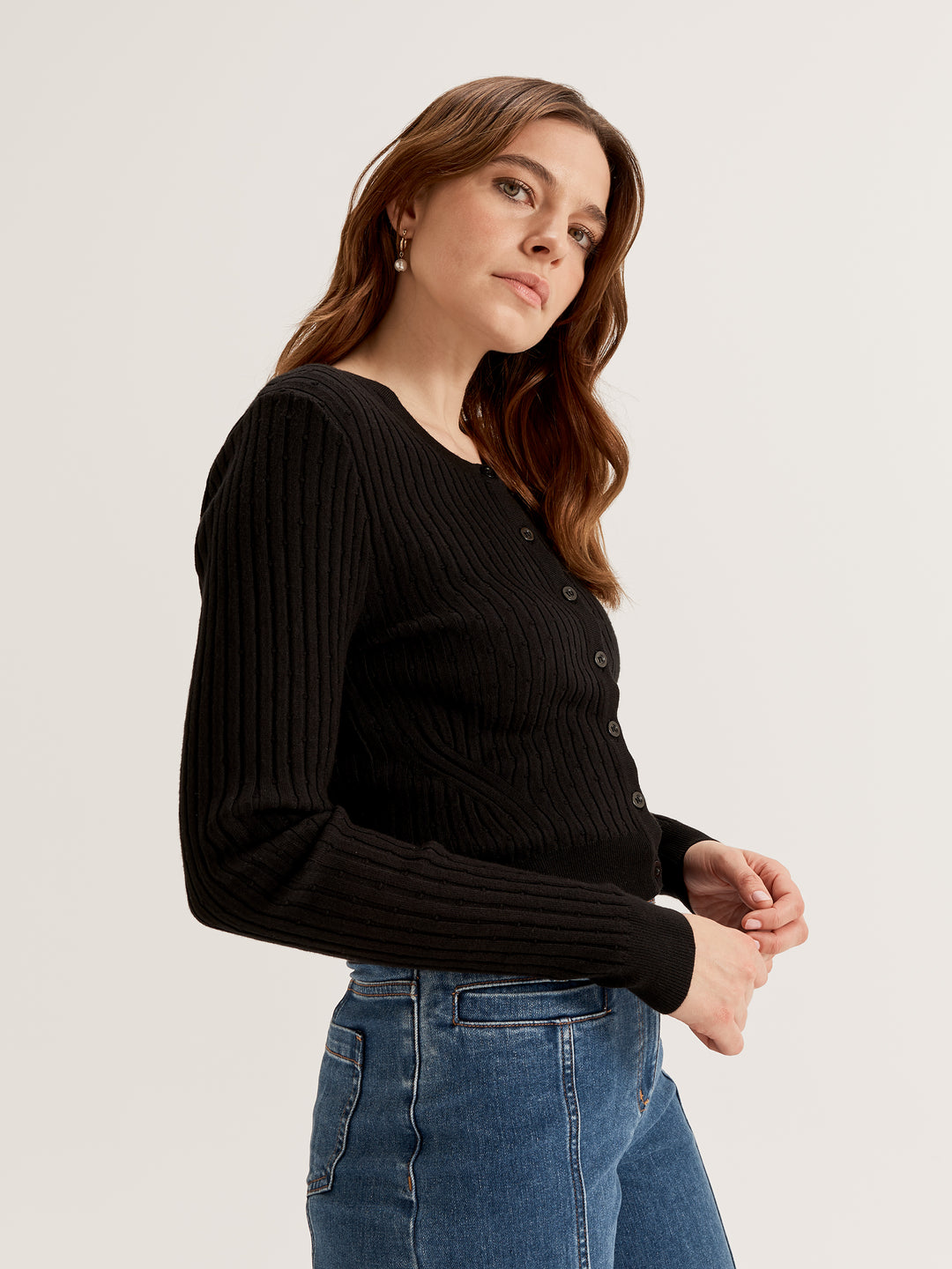 Women's Crewneck Long Sleeve Knit Cardigan 