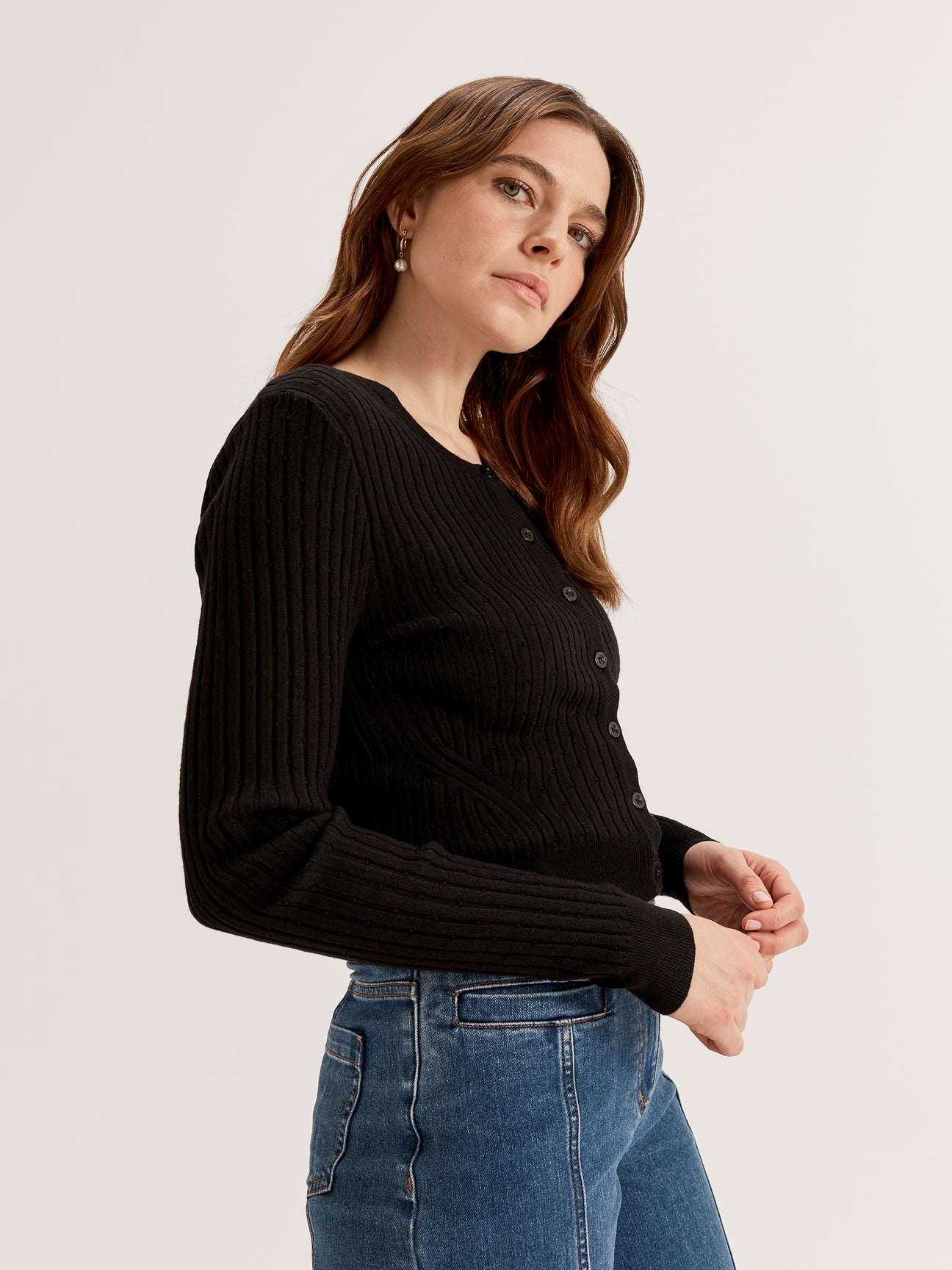 Women's Crewneck Long Sleeve Knit Cardigan 