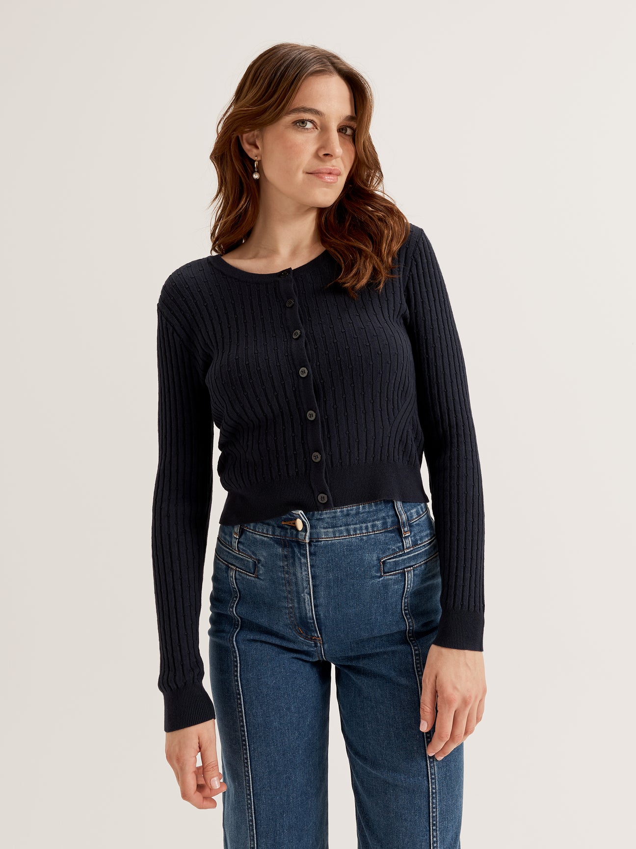 Women's Crewneck Long Sleeve Knit Cardigan 