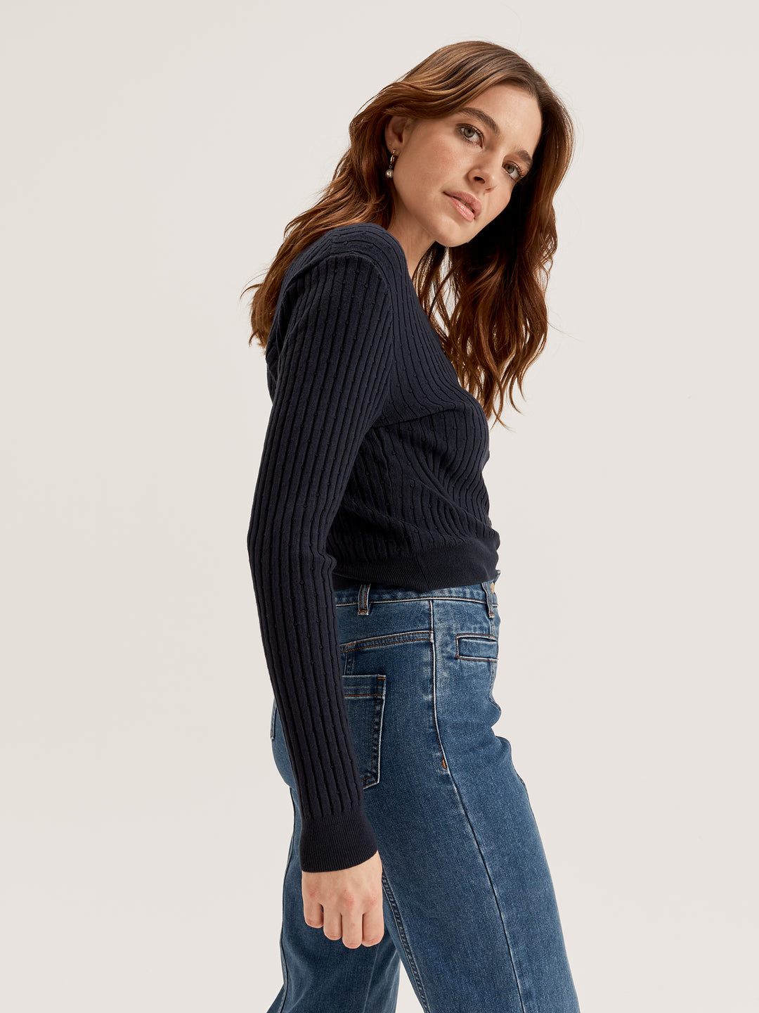 Women's Crewneck Long Sleeve Knit Cardigan 