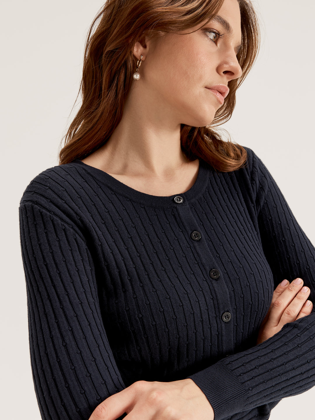 Women's Crewneck Long Sleeve Knit Cardigan 