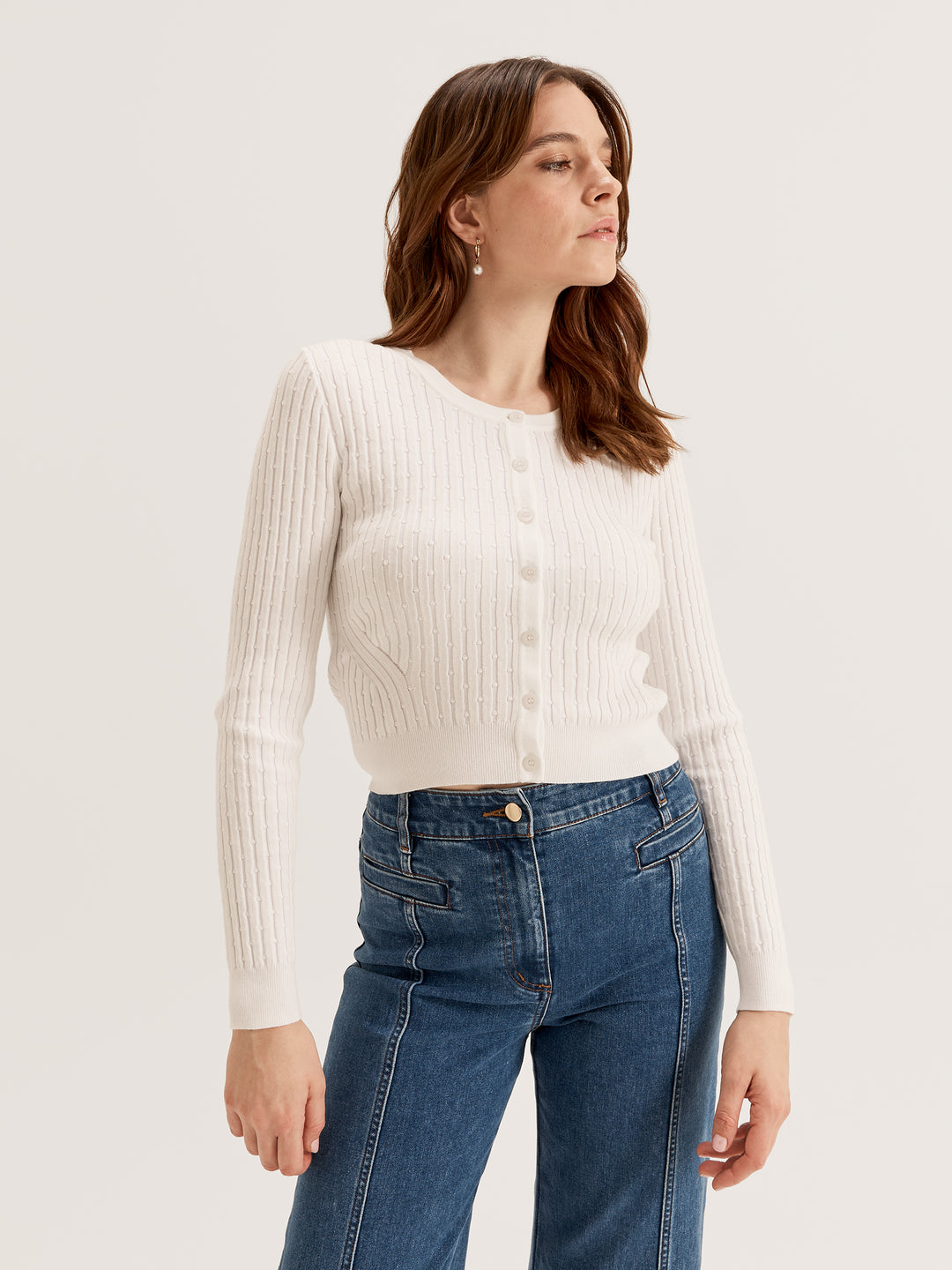 Women's Crewneck Long Sleeve Knit Cardigan 