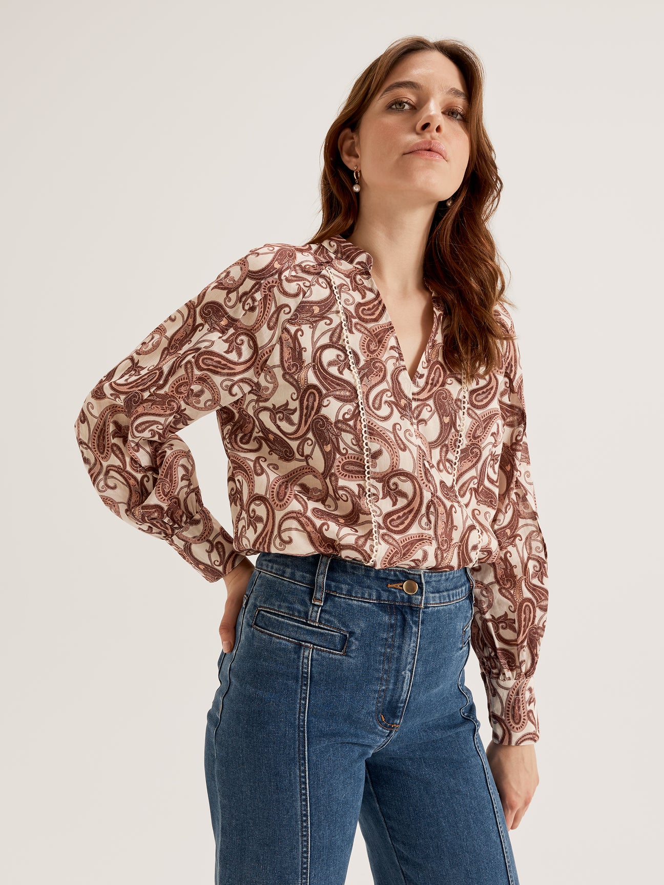 Women's Long Sleeve Blouse in Paisley Print