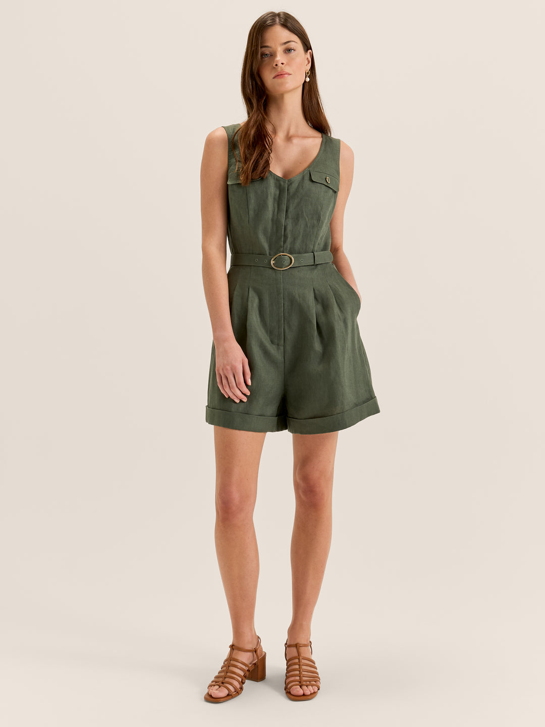 Moss Linen Playsuit