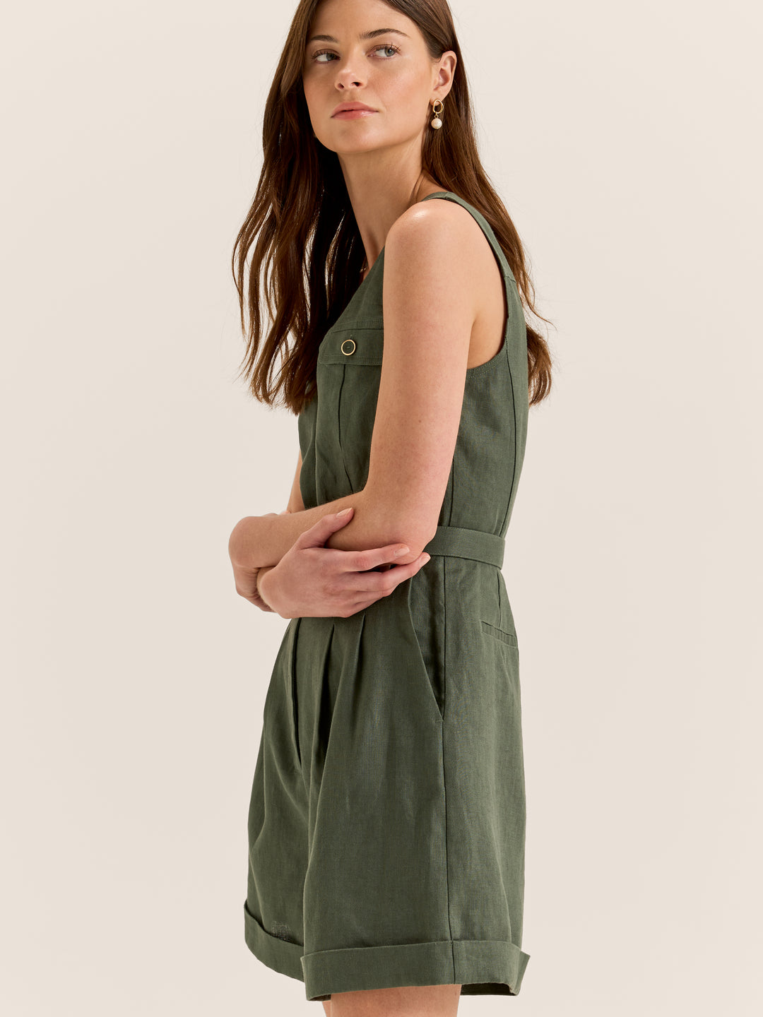 Moss Linen Playsuit