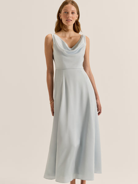 Montague Light Blue Faux Cowl Satin Dress | Review Australia