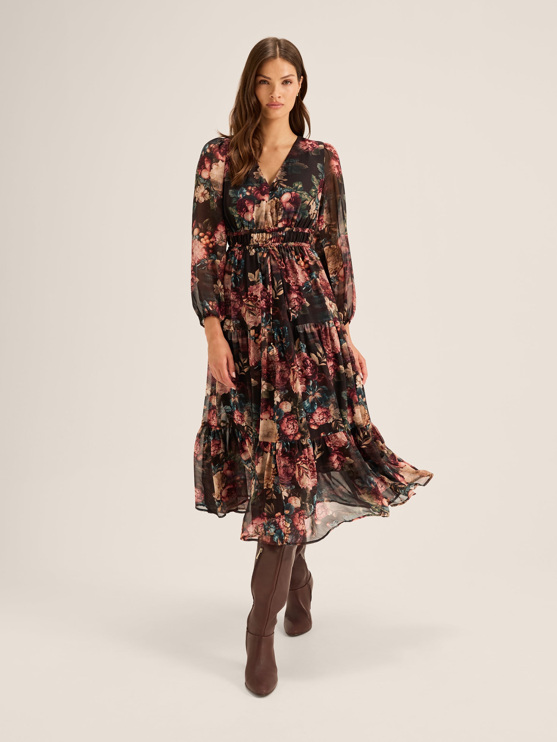 Garden Noir Maxi Dress - Women's Floral Maxi Dress in Black