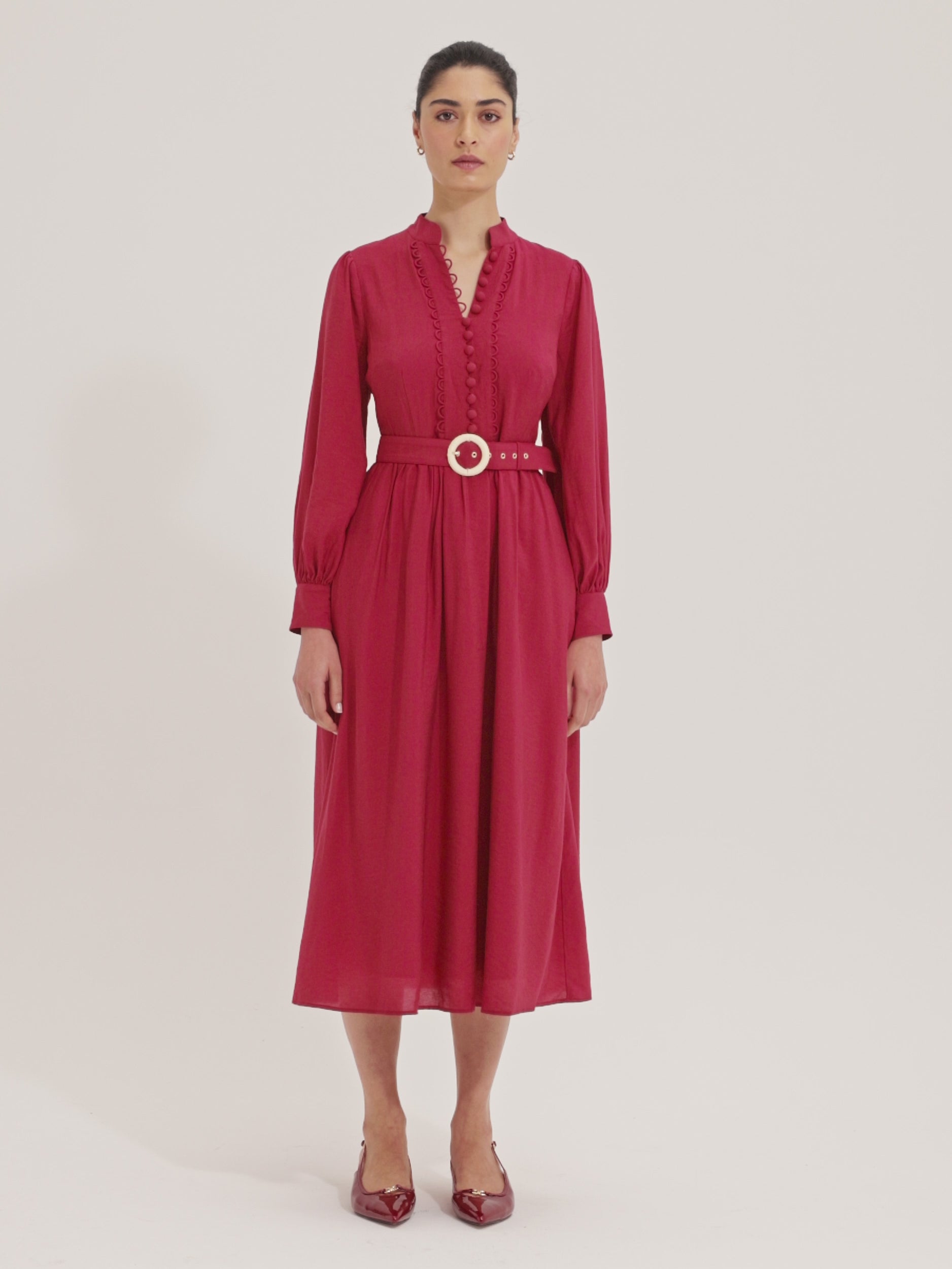 Poetic Red Midi Shirt Dress