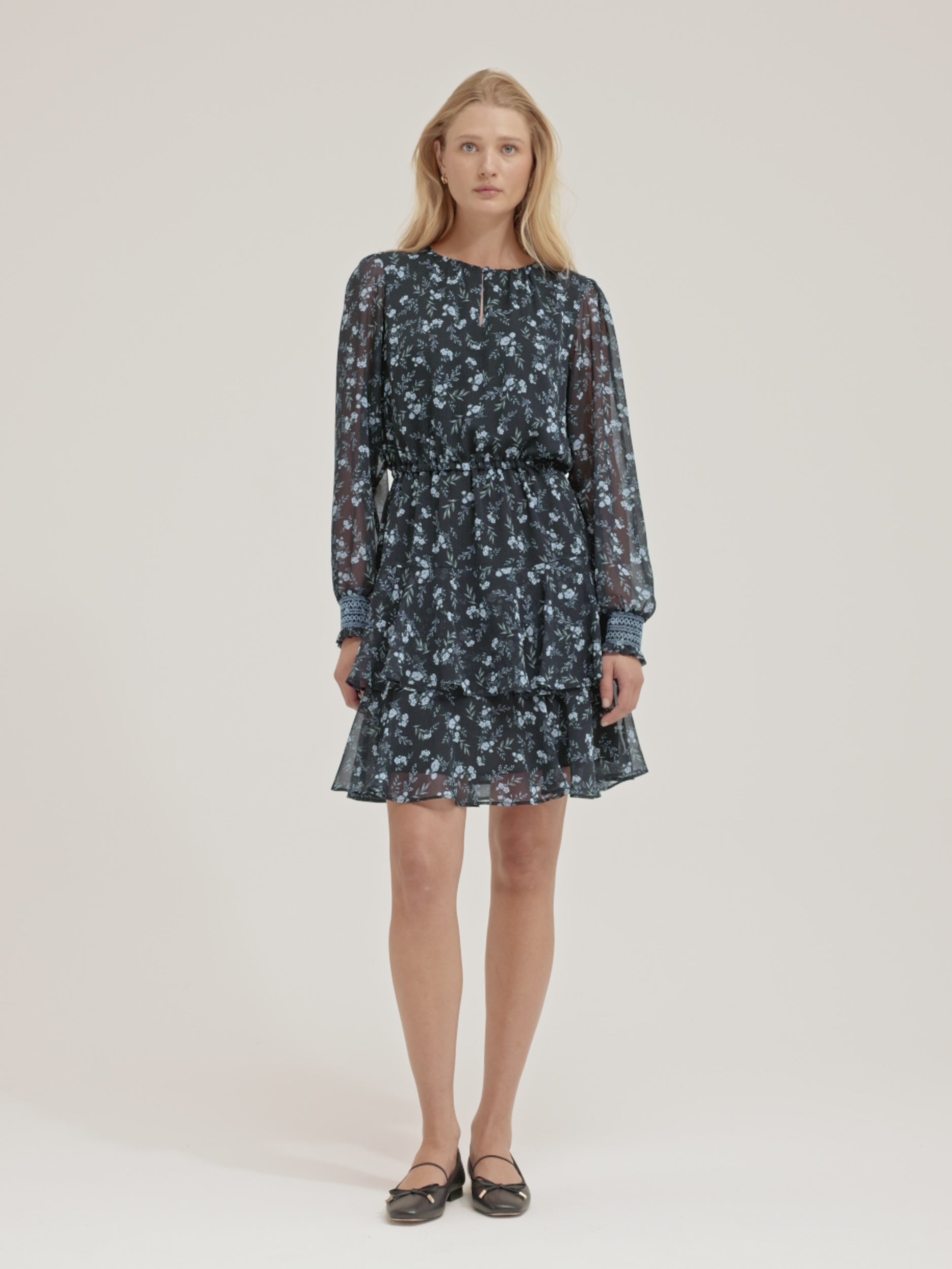 knee length dresses for ladies Ellina Sequin & Floral Embellished Mini Dress White main image 1