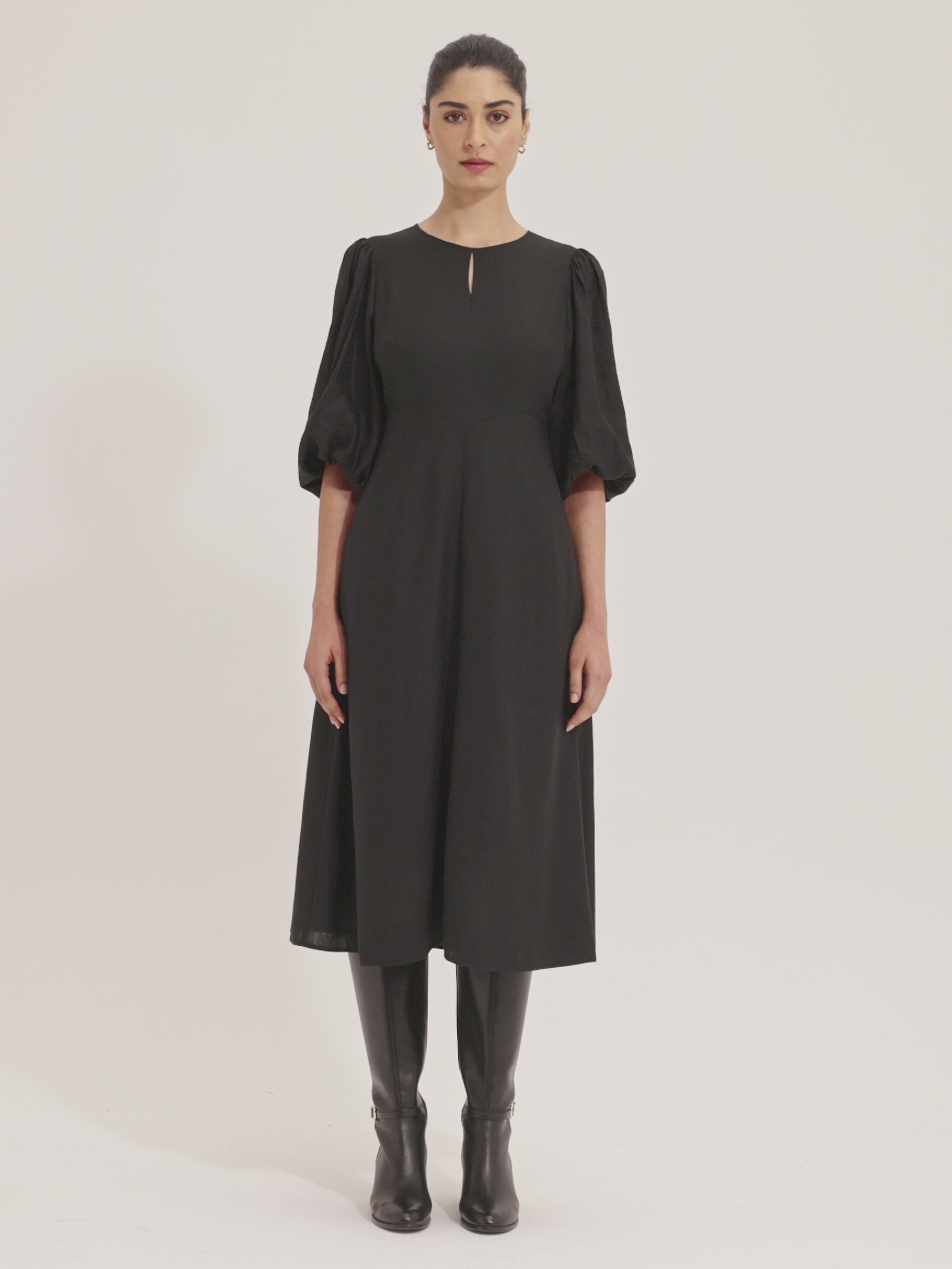 raphaela midi dress Raphaela Black Linen Midi Dress